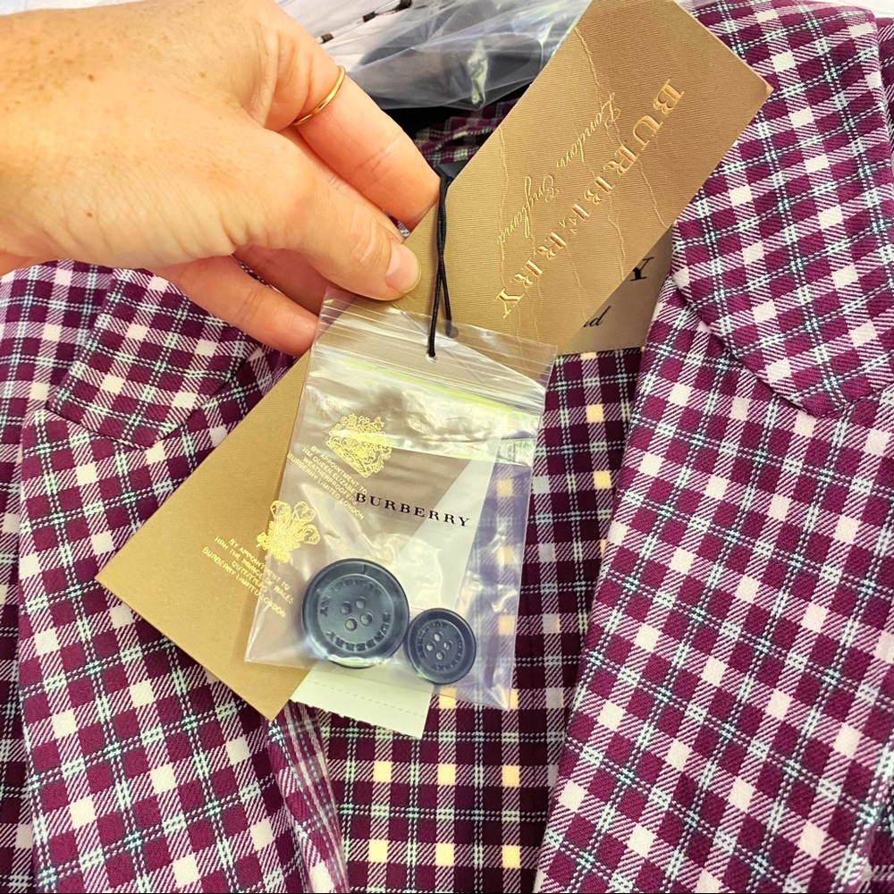 Burberry Checked Cotton-blend Coat In Burgundy NWT - Picture 6 of 15